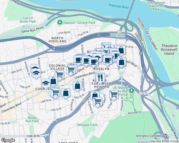 map of restaurants, bars, coffee shops, grocery stores, and more near 101 Independence Avenue Southeast in Washington