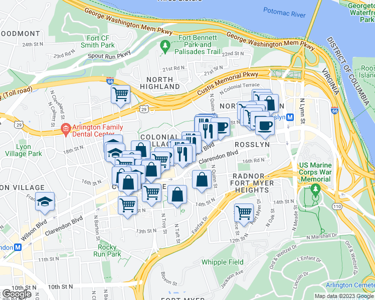 map of restaurants, bars, coffee shops, grocery stores, and more near 101 Independence Avenue Southeast in Washington