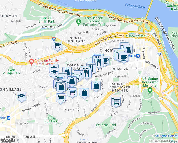 map of restaurants, bars, coffee shops, grocery stores, and more near 101 Independence Avenue Southeast in Washington