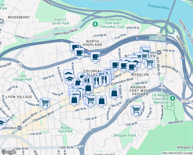 map of restaurants, bars, coffee shops, grocery stores, and more near 101 Independence Avenue Southeast in Washington