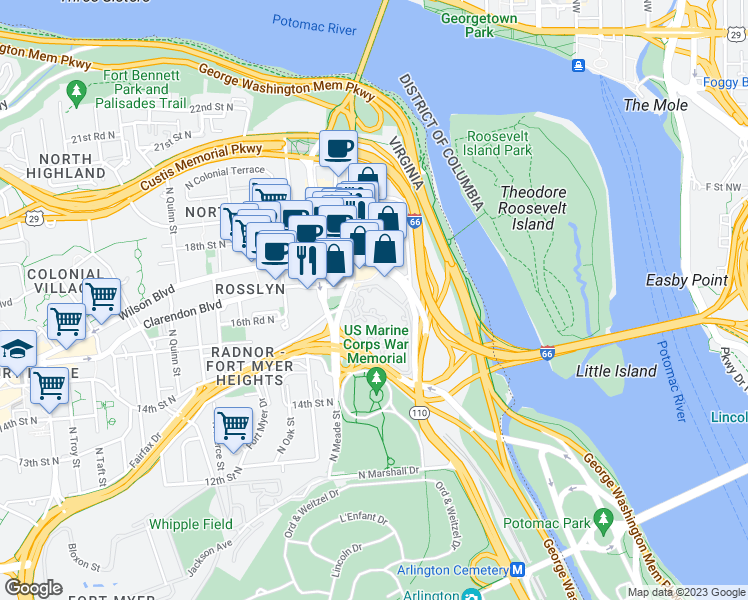 map of restaurants, bars, coffee shops, grocery stores, and more near 101 Independence Avenue Southeast in Washington