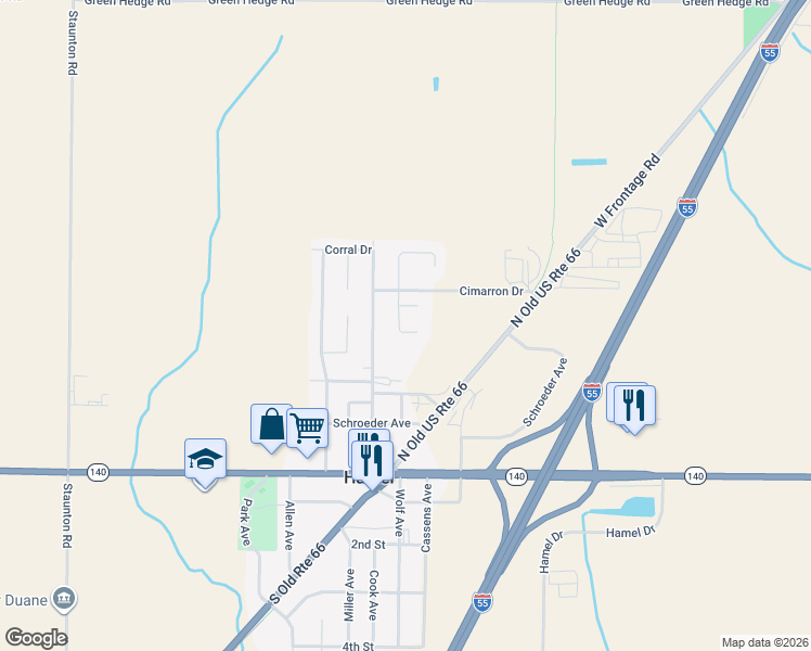 map of restaurants, bars, coffee shops, grocery stores, and more near 212 Ranchero Drive in Hamel