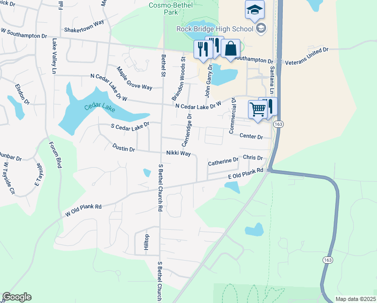 map of restaurants, bars, coffee shops, grocery stores, and more near 211 Nikki Way in Columbia
