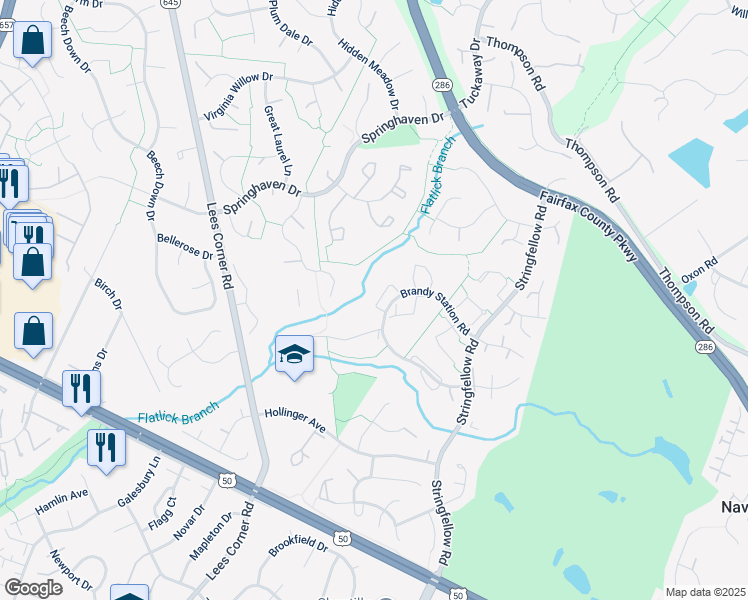 map of restaurants, bars, coffee shops, grocery stores, and more near 3742 Farmland Drive in Fairfax