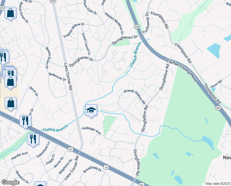 map of restaurants, bars, coffee shops, grocery stores, and more near 3742 Farmland Drive in Fairfax