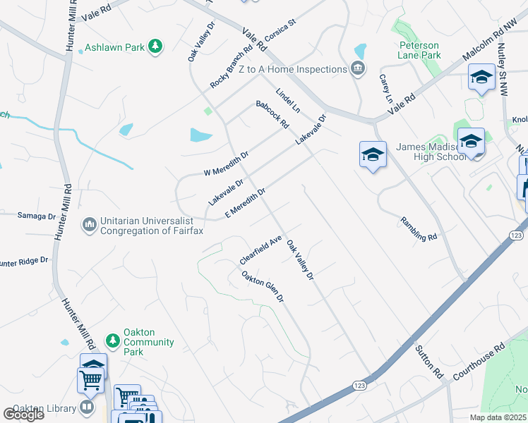 map of restaurants, bars, coffee shops, grocery stores, and more near 10000 Fairoaks Road in Vienna