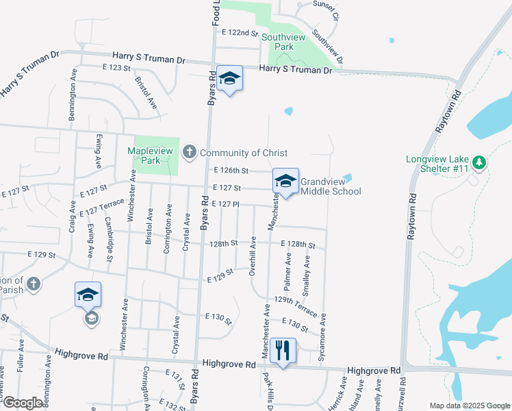 map of restaurants, bars, coffee shops, grocery stores, and more near 7705 East 127 Place in Grandview