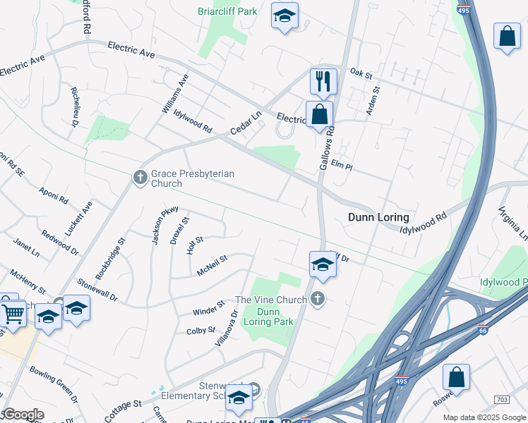 map of restaurants, bars, coffee shops, grocery stores, and more near 8205 Westchester Drive in Vienna