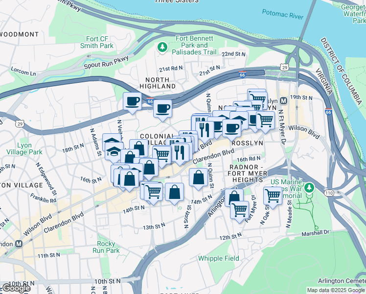map of restaurants, bars, coffee shops, grocery stores, and more near 101 Independence Avenue Southeast in Washington