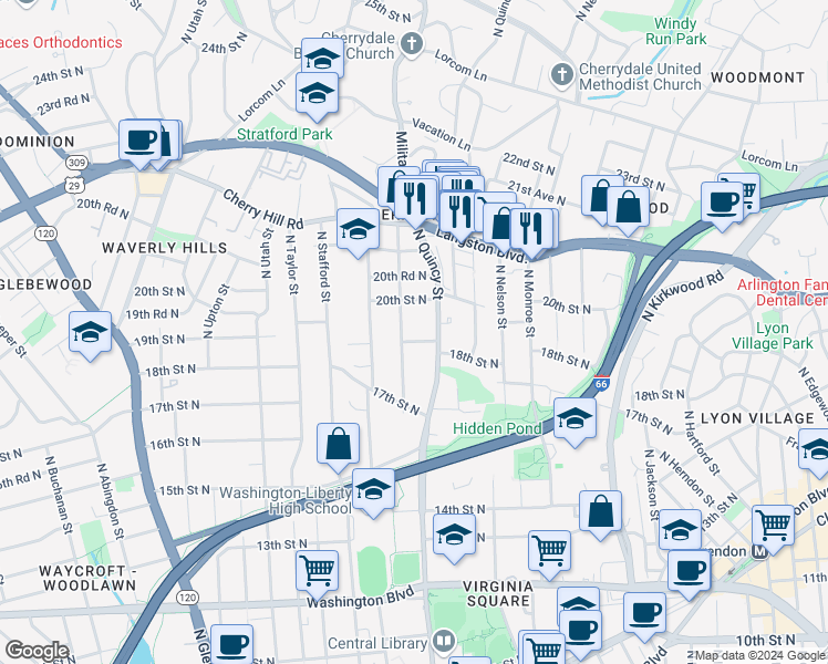 map of restaurants, bars, coffee shops, grocery stores, and more near 101 Independence Avenue Southeast in Washington