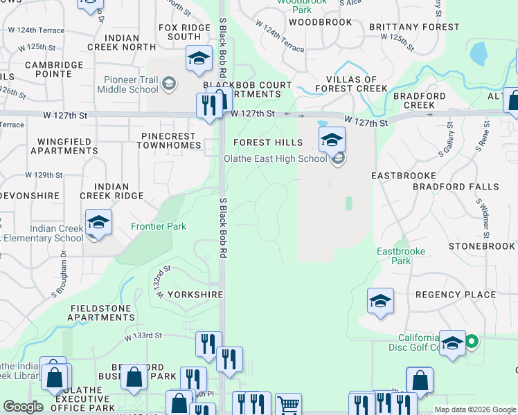 map of restaurants, bars, coffee shops, grocery stores, and more near 12939 South Constance Street in Olathe