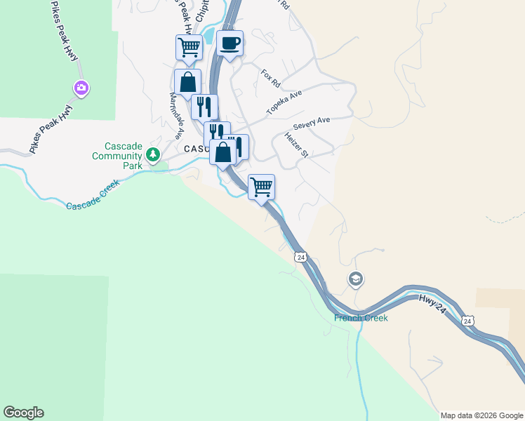 map of restaurants, bars, coffee shops, grocery stores, and more near 7895 U.S. 24 in El Paso County