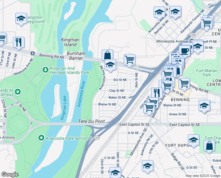 map of restaurants, bars, coffee shops, grocery stores, and more near 101 Independence Avenue Southeast in Washington
