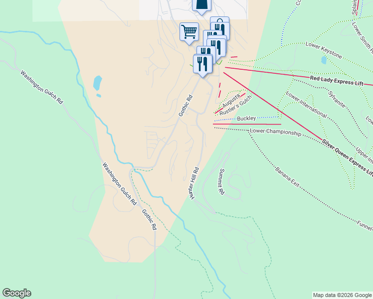 map of restaurants, bars, coffee shops, grocery stores, and more near 22 Castle Road in Crested Butte