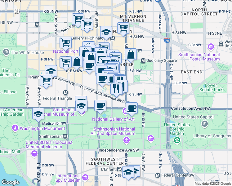 map of restaurants, bars, coffee shops, grocery stores, and more near 301 7th Street Northwest in Washington