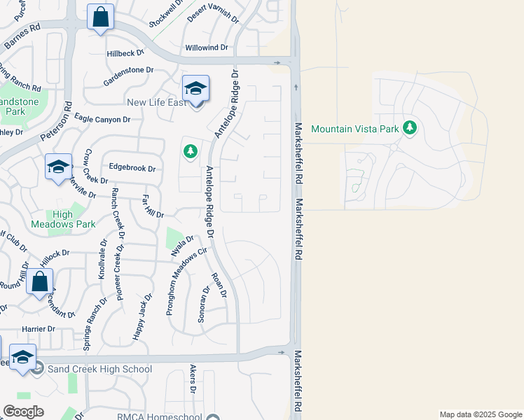 map of restaurants, bars, coffee shops, grocery stores, and more near 4276 Gray Fox Heights in Colorado Springs