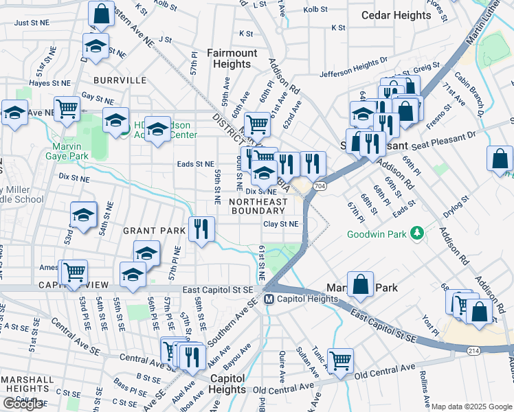 map of restaurants, bars, coffee shops, grocery stores, and more near 320 61st Street Northeast in Washington