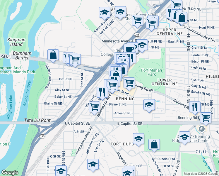 map of restaurants, bars, coffee shops, grocery stores, and more near 101 Independence Avenue Southeast in Washington
