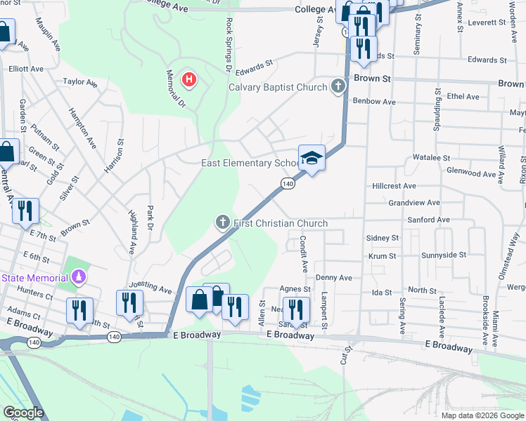 map of restaurants, bars, coffee shops, grocery stores, and more near 849 Washington Avenue in Alton