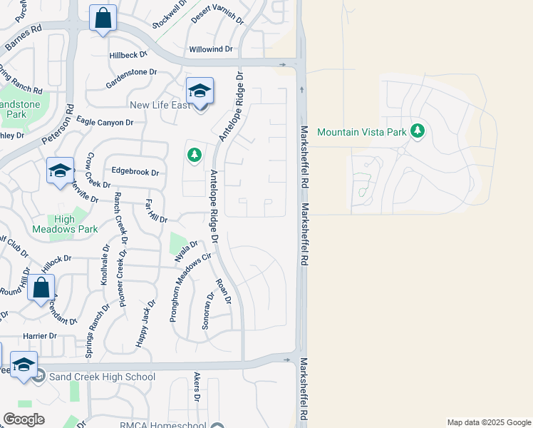 map of restaurants, bars, coffee shops, grocery stores, and more near 4276 Gray Fox Heights in Colorado Springs