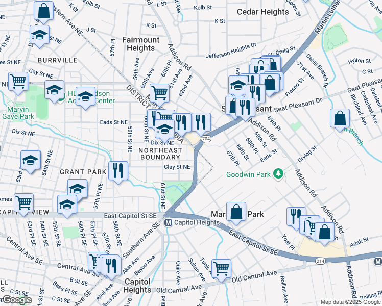 map of restaurants, bars, coffee shops, grocery stores, and more near 101 Independence Avenue Southeast in Washington