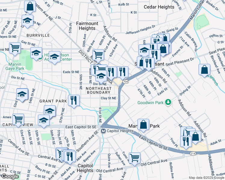 map of restaurants, bars, coffee shops, grocery stores, and more near 101 Independence Avenue Southeast in Washington