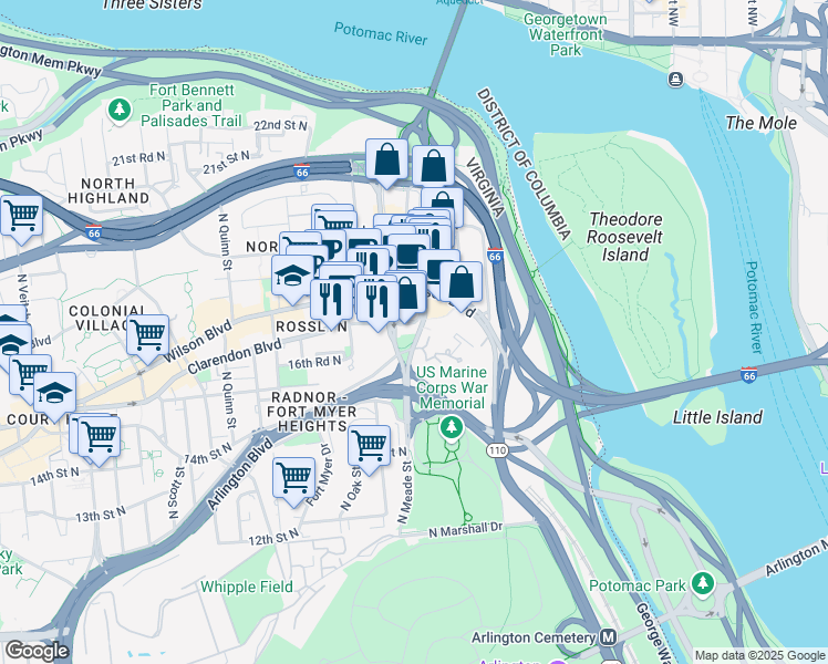 map of restaurants, bars, coffee shops, grocery stores, and more near 101 Independence Avenue Southeast in Washington