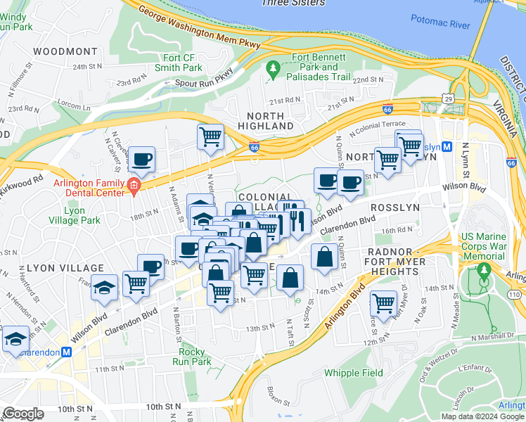 map of restaurants, bars, coffee shops, grocery stores, and more near 101 Independence Avenue Southeast in Washington