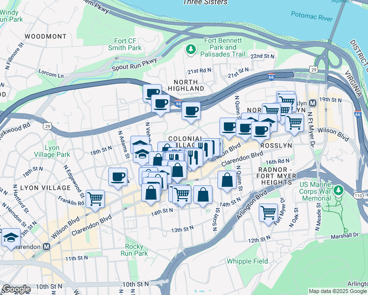 map of restaurants, bars, coffee shops, grocery stores, and more near 101 Independence Avenue Southeast in Washington