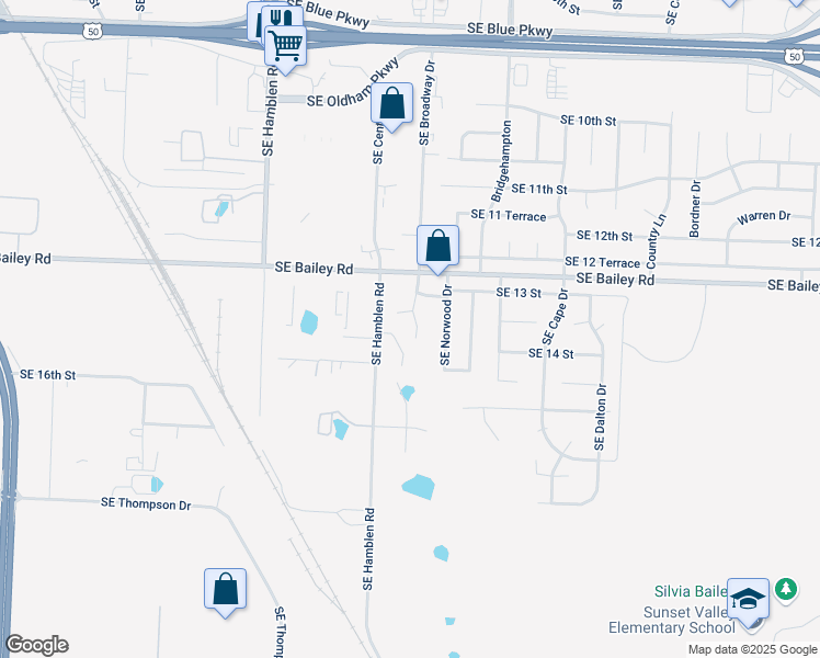 map of restaurants, bars, coffee shops, grocery stores, and more near 1353 Southeast Broadway Circle in Lee's Summit