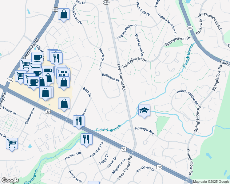 map of restaurants, bars, coffee shops, grocery stores, and more near 16305 Bromall Court in Chantilly