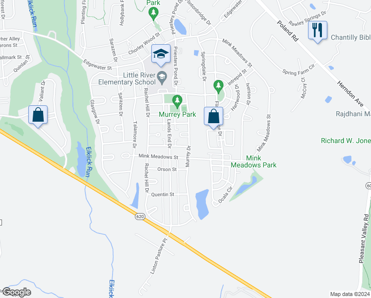 map of restaurants, bars, coffee shops, grocery stores, and more near 43533 Laidlow Street in Chantilly