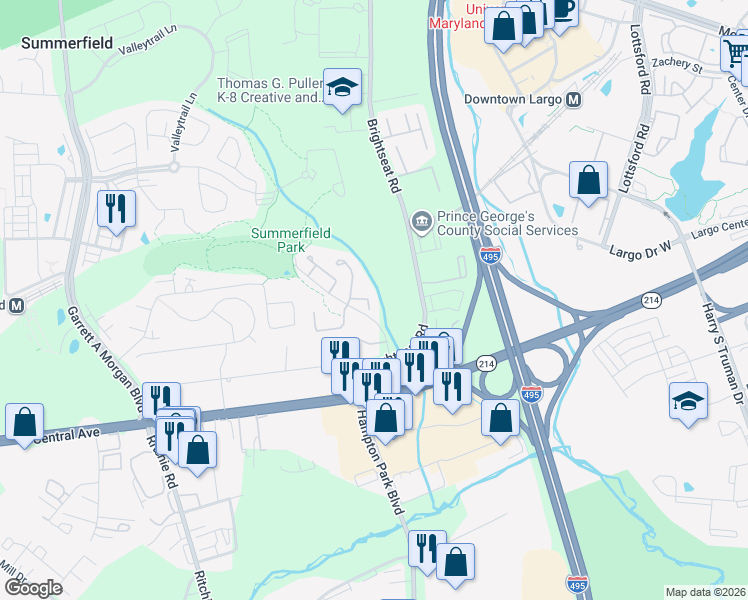 map of restaurants, bars, coffee shops, grocery stores, and more near 8920 Hillside Court in Hyattsville