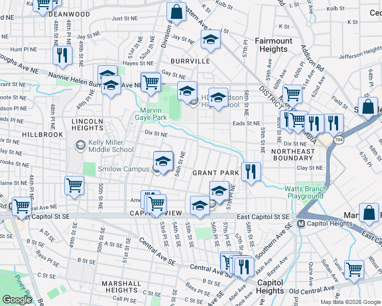 map of restaurants, bars, coffee shops, grocery stores, and more near 101 Independence Avenue Southeast in Washington