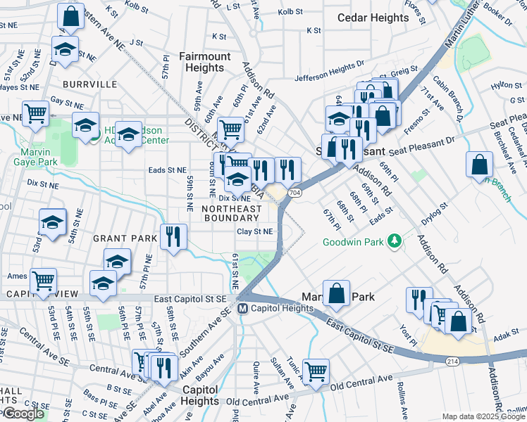 map of restaurants, bars, coffee shops, grocery stores, and more near 101 Independence Avenue Southeast in Washington