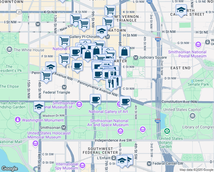map of restaurants, bars, coffee shops, grocery stores, and more near in Washington