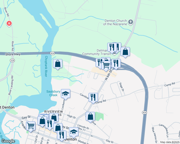 map of restaurants, bars, coffee shops, grocery stores, and more near in Denton