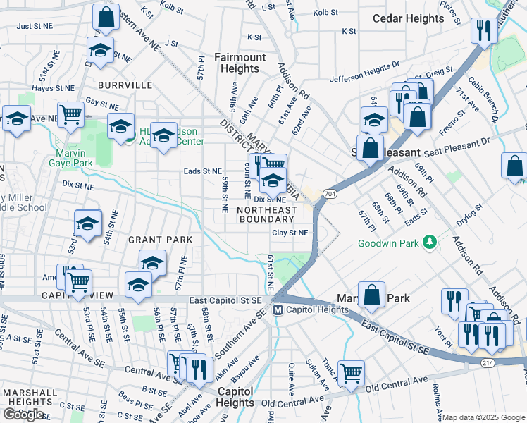 map of restaurants, bars, coffee shops, grocery stores, and more near 101 Independence Avenue Southeast in Washington