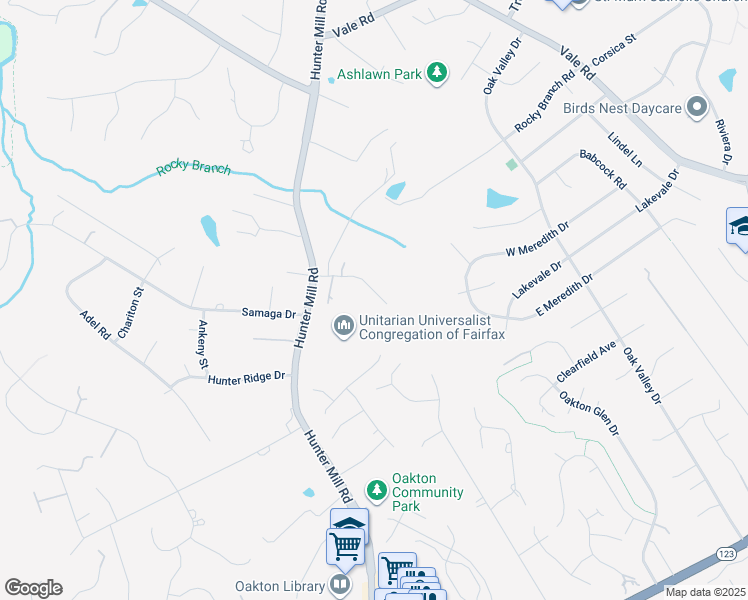 map of restaurants, bars, coffee shops, grocery stores, and more near 10309 Hickory Forest Drive in Oakton