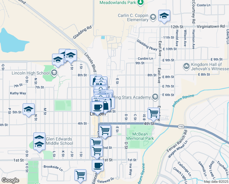 map of restaurants, bars, coffee shops, grocery stores, and more near 631 E Street in Lincoln
