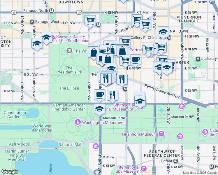 map of restaurants, bars, coffee shops, grocery stores, and more near 101 Independence Avenue Southeast in Washington