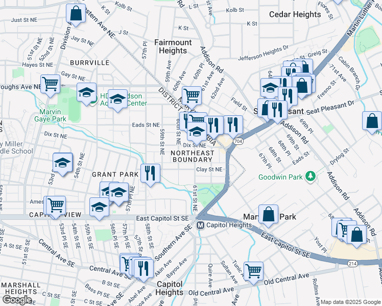 map of restaurants, bars, coffee shops, grocery stores, and more near 101 Independence Avenue Southeast in Washington