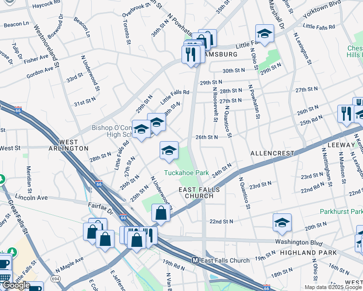 map of restaurants, bars, coffee shops, grocery stores, and more near 6512 26th Street North in Arlington