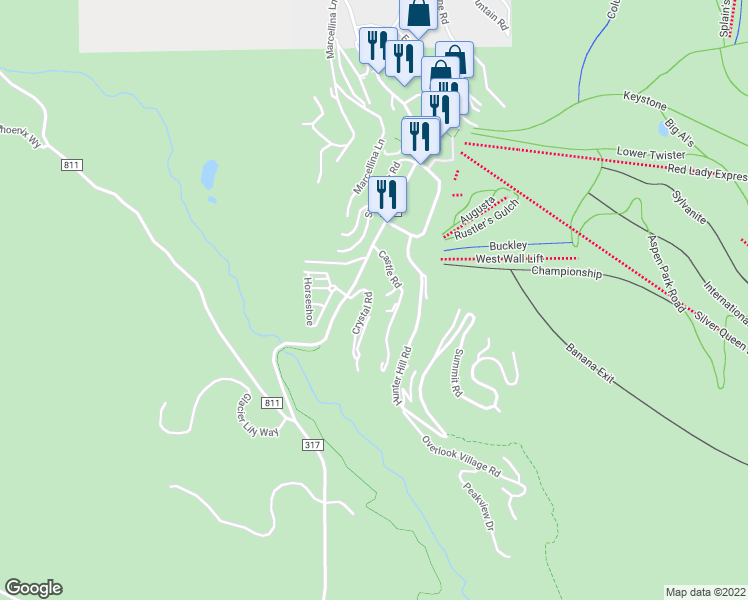 map of restaurants, bars, coffee shops, grocery stores, and more near 12 Crystal Road in Crested Butte