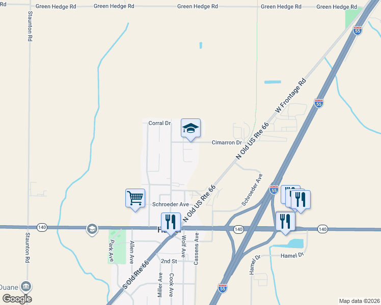 map of restaurants, bars, coffee shops, grocery stores, and more near 212 Ranchero Drive in Hamel