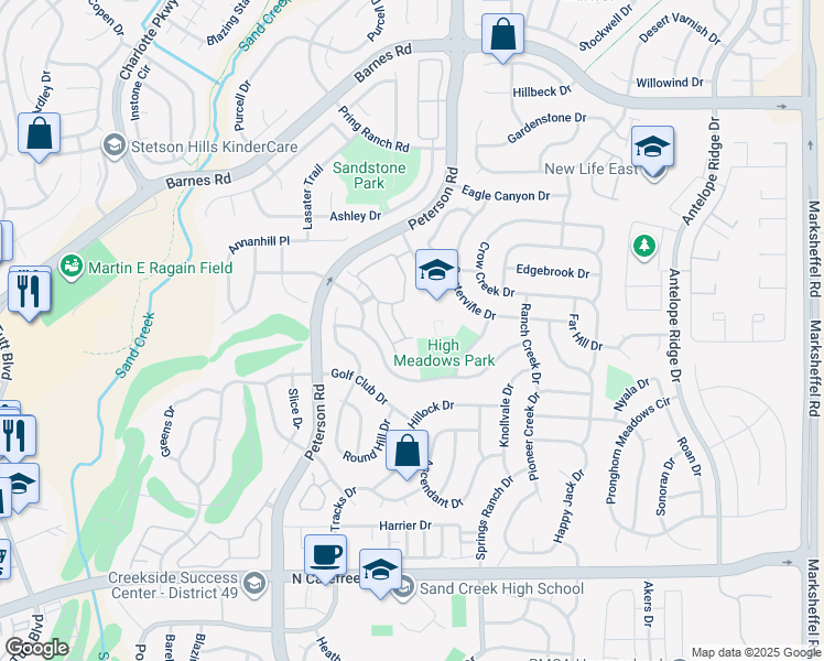 map of restaurants, bars, coffee shops, grocery stores, and more near 4277 Alder Springs View in Colorado Springs
