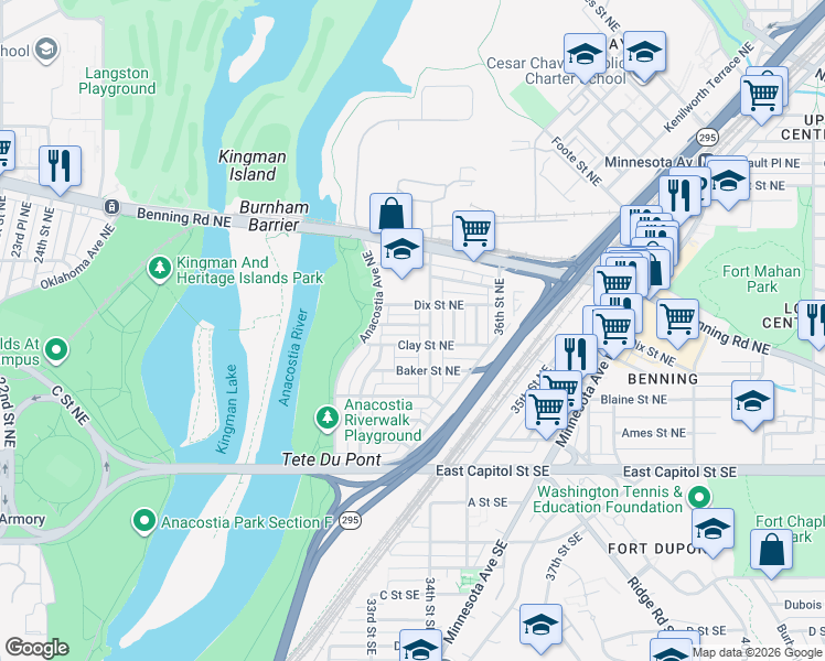 map of restaurants, bars, coffee shops, grocery stores, and more near 101 Independence Avenue Southeast in Washington