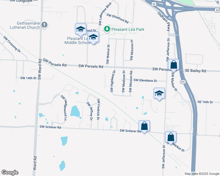 map of restaurants, bars, coffee shops, grocery stores, and more near 1440 Southwest Highland Drive in Lee's Summit