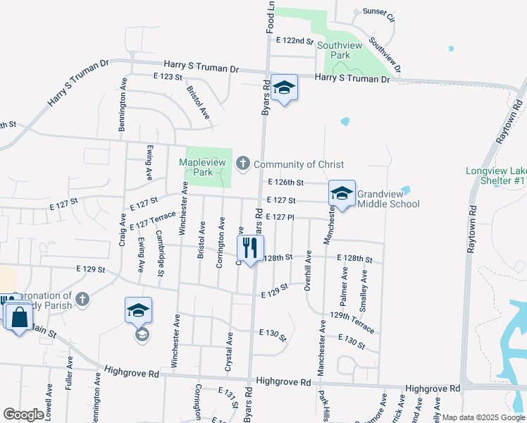 map of restaurants, bars, coffee shops, grocery stores, and more near 12718 Oakland Avenue in Grandview