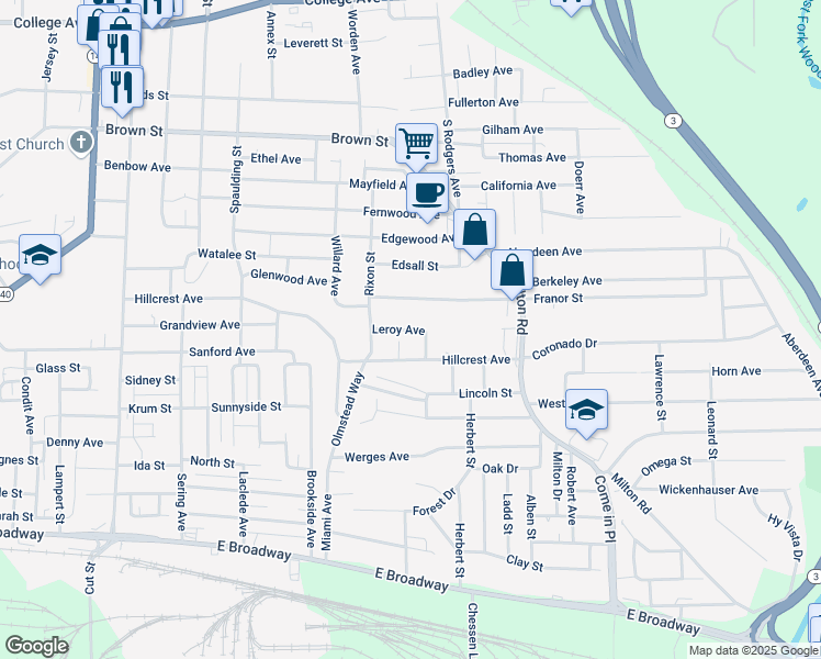 map of restaurants, bars, coffee shops, grocery stores, and more near 3310 Leroy Avenue in Alton